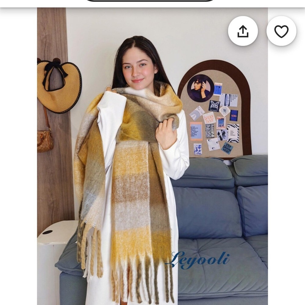 Cozy Brown Mustard Mohair Scarf – Soft & Stylish – 82.7x15.7 in
